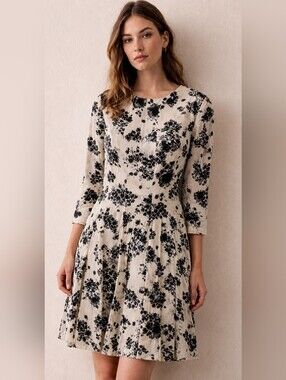 Club Monaco 100% Silk Floral Fit & Flare Dress